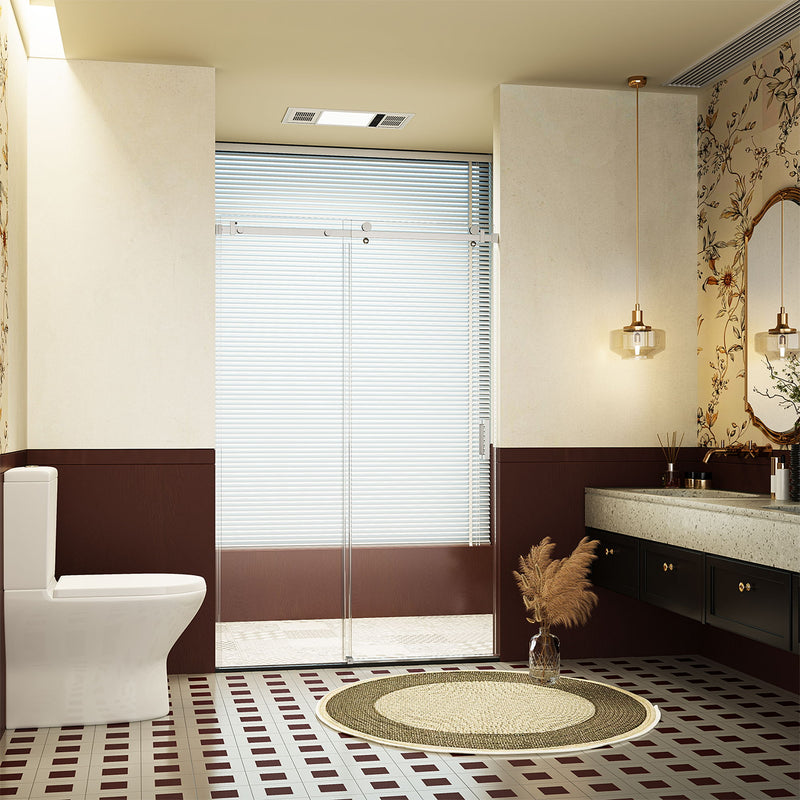 Frameless Single Sliding Shower Doors, 5 / 16" Sgcc Tempered Glass, Reversible Installation - Chrome
