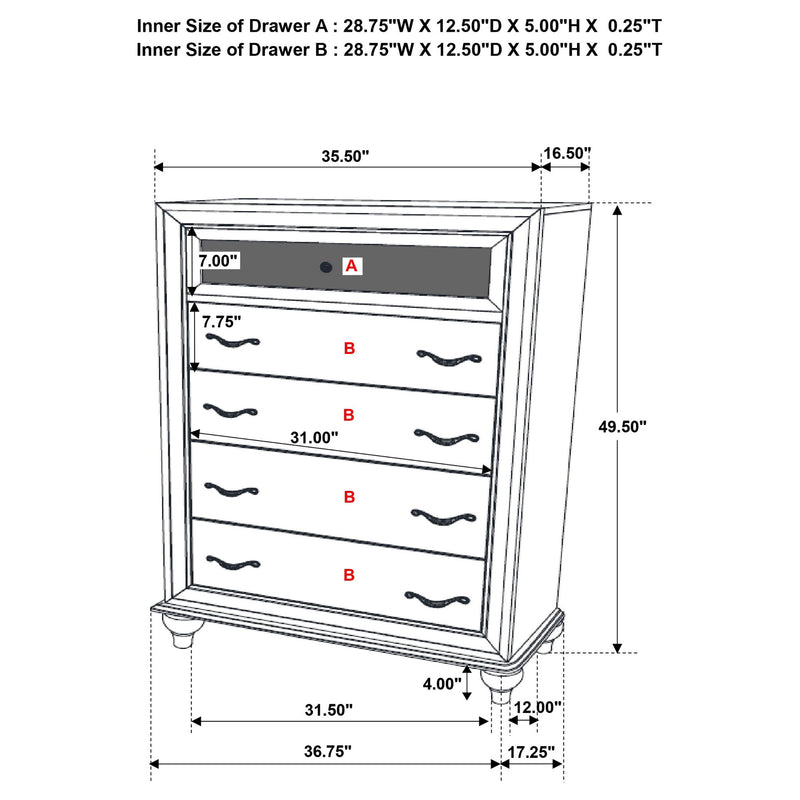 Randall - 5 Drawer Chest - White