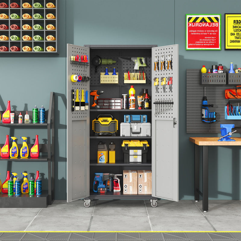 Metal Garage Storage Cabinet With Wheels Heavy Duty Tool Storage Cabinet - Black / Gray