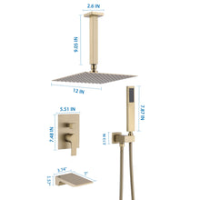 Load image into Gallery viewer, Contemporary Shower System With 12" Rainfall Head And Handheld Spray, Wall Mounted
