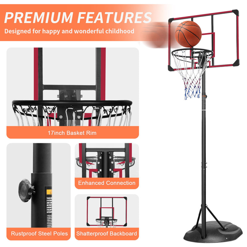 Portable Basketball Hoop System Stand, Height Adjustable For Indoor / Outdoor - Red
