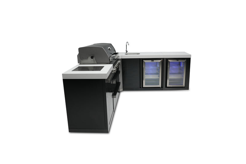 MONT ALPI 805 BLACK STAINLESS STEEL ISLAND WITH A 90-DEGREE CORNER, BEVERAGE CENTER AND FRIDGE CABINET-MAi805-BSS90BEVFC