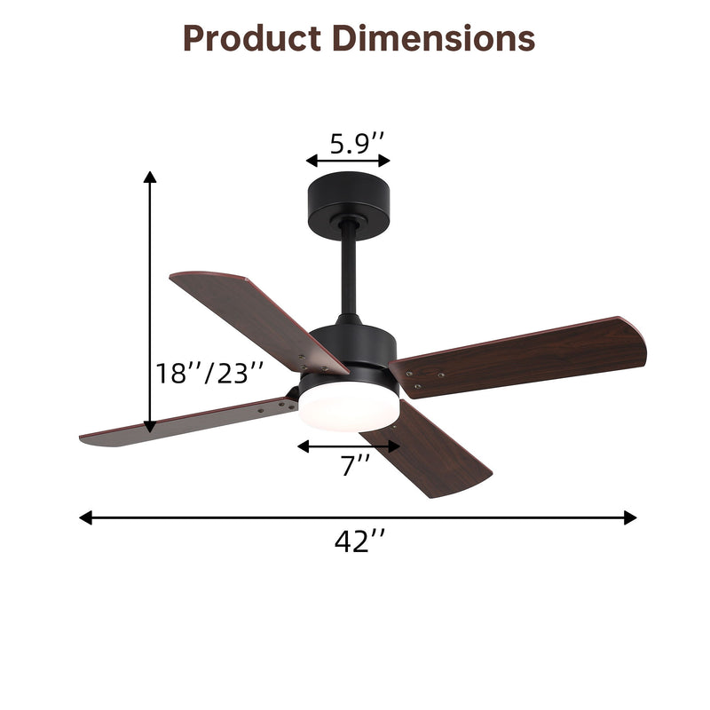 42" Ceiling Fan With Light And Memory Function, DC Reversible Motor, 4 Blades