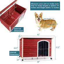 Load image into Gallery viewer, Medium Wooden Outdoor Dog House, Waterproof Roof, Elevated Floor, Adjustable Plastic Feet
