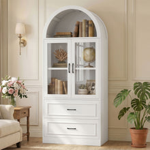 Load image into Gallery viewer, Arched Top Storage Cabinet With Fixed 2 Tier Shelves, 2 Large Drawers
