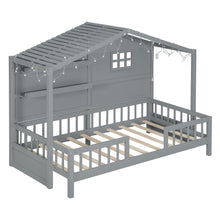 Load image into Gallery viewer, House Bed With Shelves, Window And Sparkling Light Strip On The Roof
