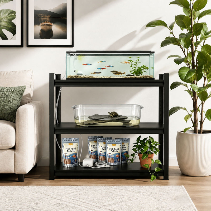 3 Tier Adjustable Height Storage Shelving Unit, Large Capacity Multipurpose Organizer Rack - Black