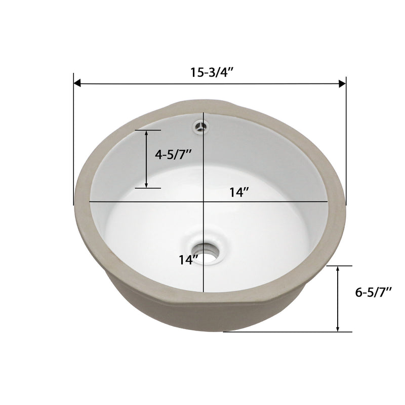 Ceramic Round Undermount Bathroom Sink With Overflow, European Style - White