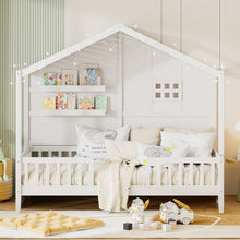 Load image into Gallery viewer, House Bed With Shelves, Window And Sparkling Light Strip On The Roof
