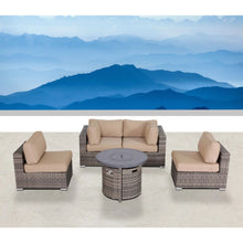 Load image into Gallery viewer, Wicker Outdoor Lounge Set With Cushions And Fire Pit
