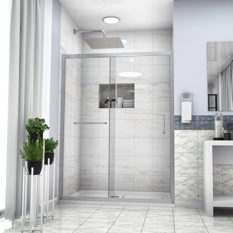Single Sliding Bypass Shower Enclosure, Tempered Glass - Chrome