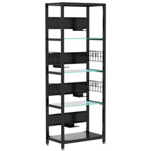 Load image into Gallery viewer, 4 Tier Display Shelf With RGB Lights, LED Lighted Curio Cabinet With Adjustable Storage Box &amp; Hooks - Black
