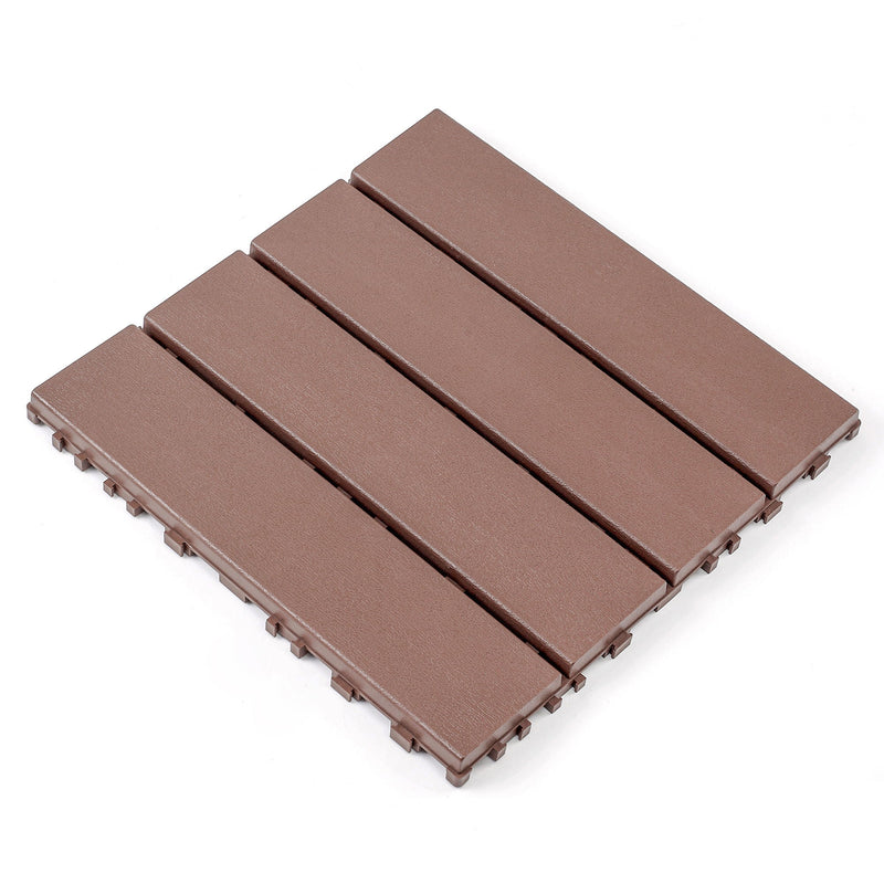 Interlocking Decking Waterproof Outdoor Indoor Flooring Tiles (Set of 44) - Brown
