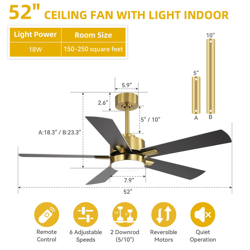 Reversible DC Motor Ceiling Fan With Dimmable LED Light For Living Room
