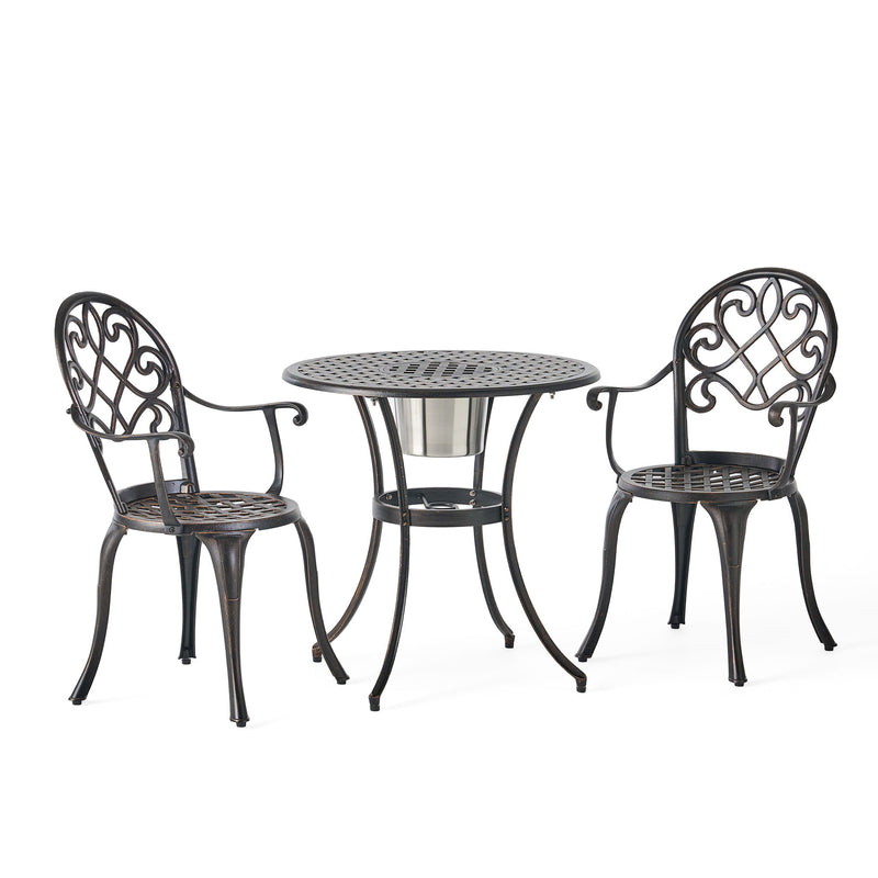 3 Piece Outdoor Aluminium Cast Bistro Set With Ice Bucket - Copper