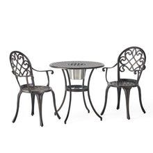 Load image into Gallery viewer, 3 Piece Outdoor Aluminium Cast Bistro Set With Ice Bucket - Copper
