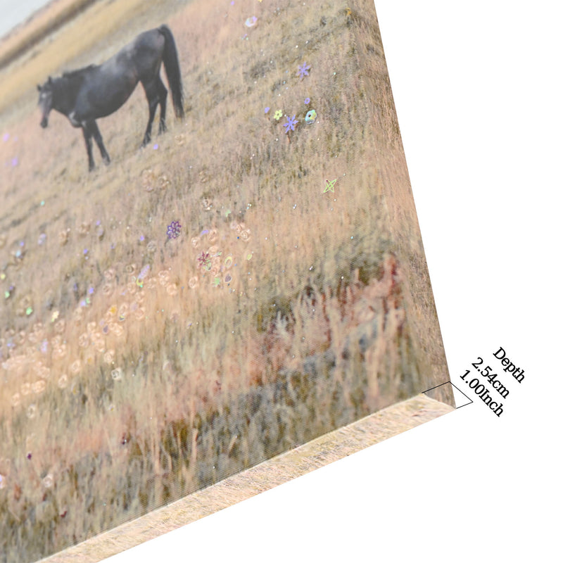 Horse Framed Wall Art Decor For Living Room - Denim / Brown