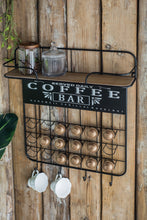 Load image into Gallery viewer, Floating Coffee Bar Shelf With Coffee Pod Holder, Hooks And Storage Shelf - Black
