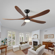 Load image into Gallery viewer, Solid Wood With Remote Control With Light (LED) Modern DC Motor Indoor / Outdoor 5 Blade Ceiling Fan For Patios, Bedrooms And Farmhouses - Antique Brown

