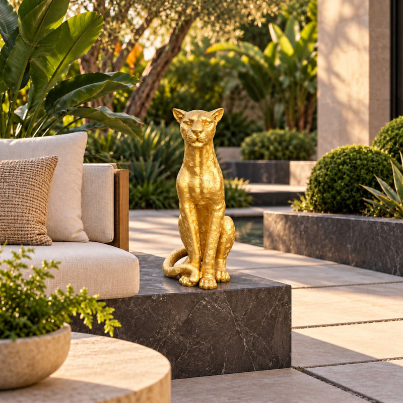 Leopard Statue, Animal Sculpture For Decor - Gold