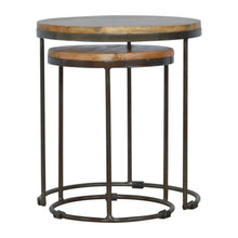 Load image into Gallery viewer, Round Stool Table With Iron Base (Set of 2) - Brown / Black

