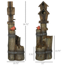 Load image into Gallery viewer, Outsunny - Outdoor Fountain With Birdhouse, Cascading Garden Waterfall Bird Bath With 3 Tier Rustic Tree Trunk / Log Design, LED Lights For Porch, Deck, Yard Decor - Brown
