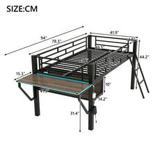 Load image into Gallery viewer, Gaming - Twin Loft Bed With Desk And LED - Black
