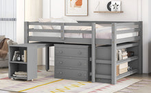 Load image into Gallery viewer, Loft Low Study Bed With Cabinet, Shelves And Rolling Portable Desk, Multiple Functions
