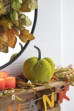Load image into Gallery viewer, Velvet Weighted Pumpkin With Resin Stem Apple, Pumpkin Ornament Decor For Holiday Harvest Festival Fall Festival &amp; Thanksgiving (Set of 2) - Green
