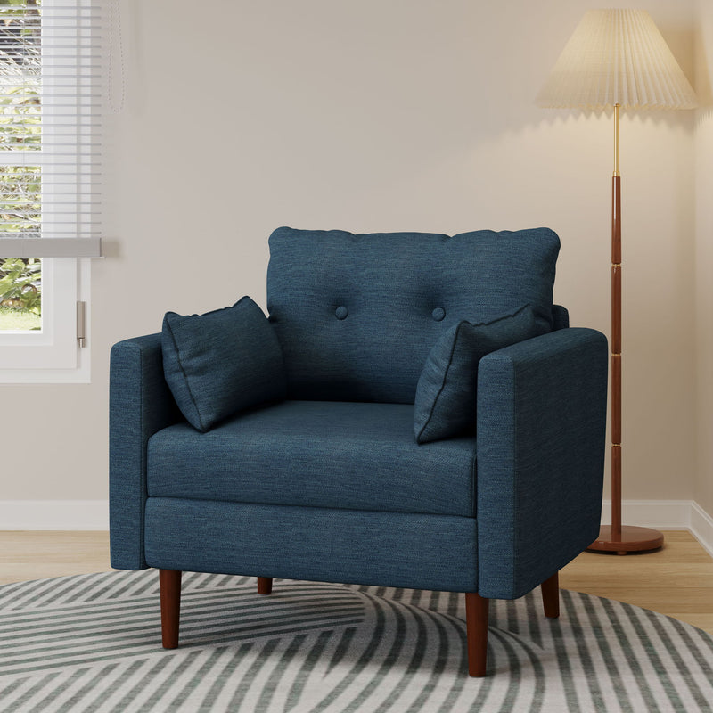 Enchantica - Upholstered Fabric Club Chair With Button Tufted And 2 Accent Pillows