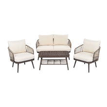 Load image into Gallery viewer, 4 Piece Outdoor Patio Furniture Set, Metal Chairs With Woven Rope U Shaped Backrest
