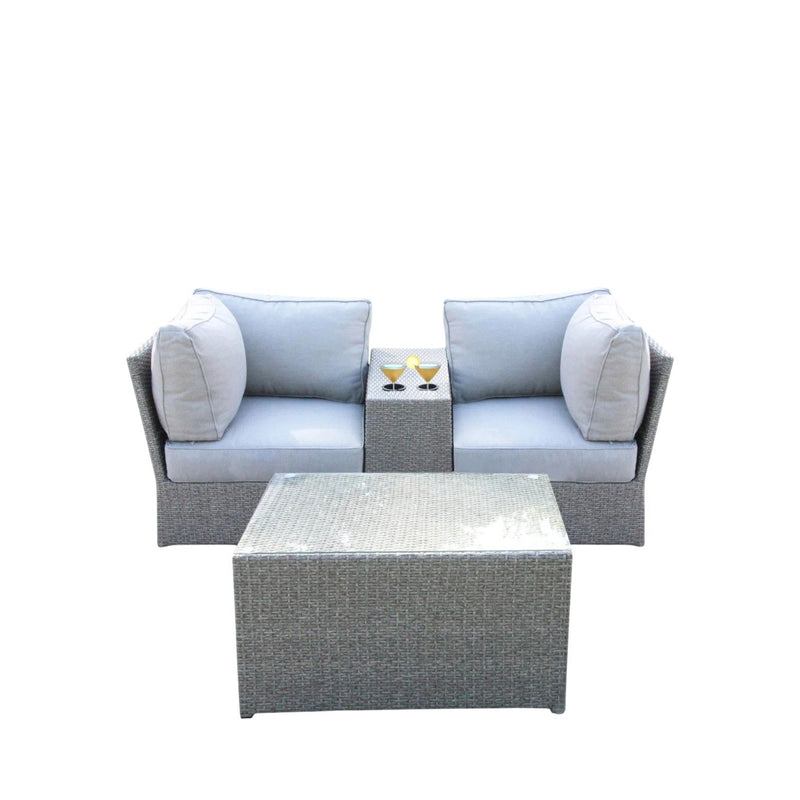 2 Person Wicker Seating Set With Cushions And Glass Top Table - Gray Mix