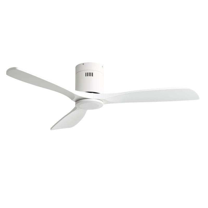 52" Flush Mount Ceiling Fan With Remote, No Light, 3 Blades, 6 Speed DC Motor For Indoor Patio - White