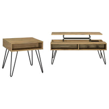 Load image into Gallery viewer, 2 Piece Lift Top Coffee And End Table Set With Hairpin Legs - Golden Oak
