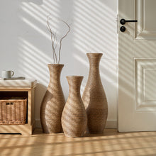 Load image into Gallery viewer, 3 Piece Artificial Rattan Floor Vase Set Decorative Accent For Living Room, Hallway &amp; Entryway, Ideal For Dried Or Silk Flower Arrangements - Beige
