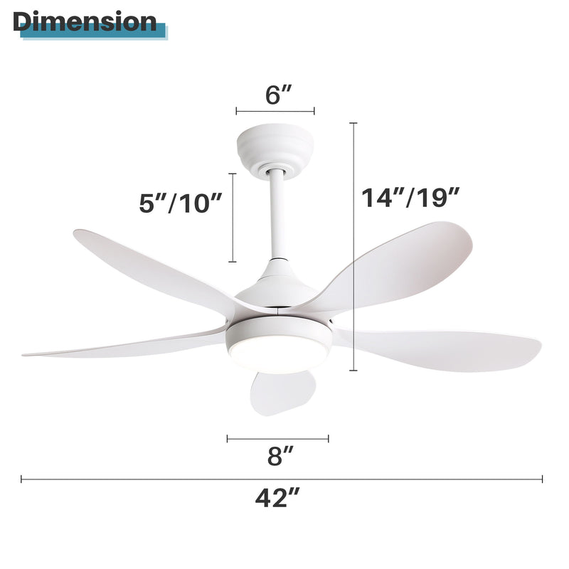 42" Ceiling Fan With Remote Control, DC Reversible Motor, 6 Speeds, 3Cct LED Light - White