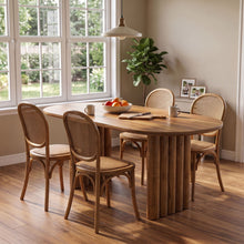 Load image into Gallery viewer, Oval Dining Table Set With 4 Birch Rattan Chairs - Brown / Light Brown
