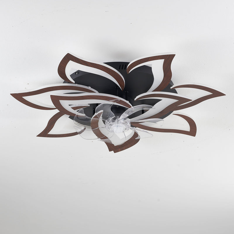 32" Flower Ceiling Fan With LED Dimmable Light, Low Profile Flush Mount Fan With Remote Control, 6 Speeds