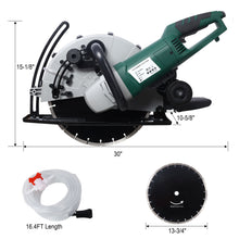 Load image into Gallery viewer, Portable Electric Corded Circular Concrete Saw 14" Wet / Dry Cutter 2600W Green Steel With Water Line &amp; Guide Roller - Green
