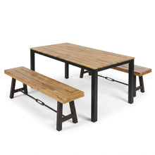 Load image into Gallery viewer, 3 Piece Outdoor Dining Set, Rectangular Patio Table &amp; 2 Benches - Black / Teak
