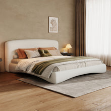Load image into Gallery viewer, King Curved Upholstered Bed With Smart Ambient Lighting - Cream
