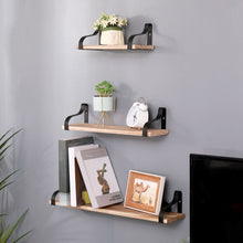 Load image into Gallery viewer, Floating Shelves, Long Wall Shelves (Set of 3), Wall Mounted Shelves &amp; Brackets For Bedroom - Natural Wood
