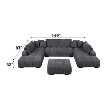 Load image into Gallery viewer, Chosen - Sectional Sofa With Toss Pillows With 2 Chaises With Ottoman - Gray
