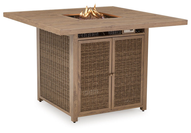 Walton Bridge - Square Bar Table With Fire Pit - Driftwood