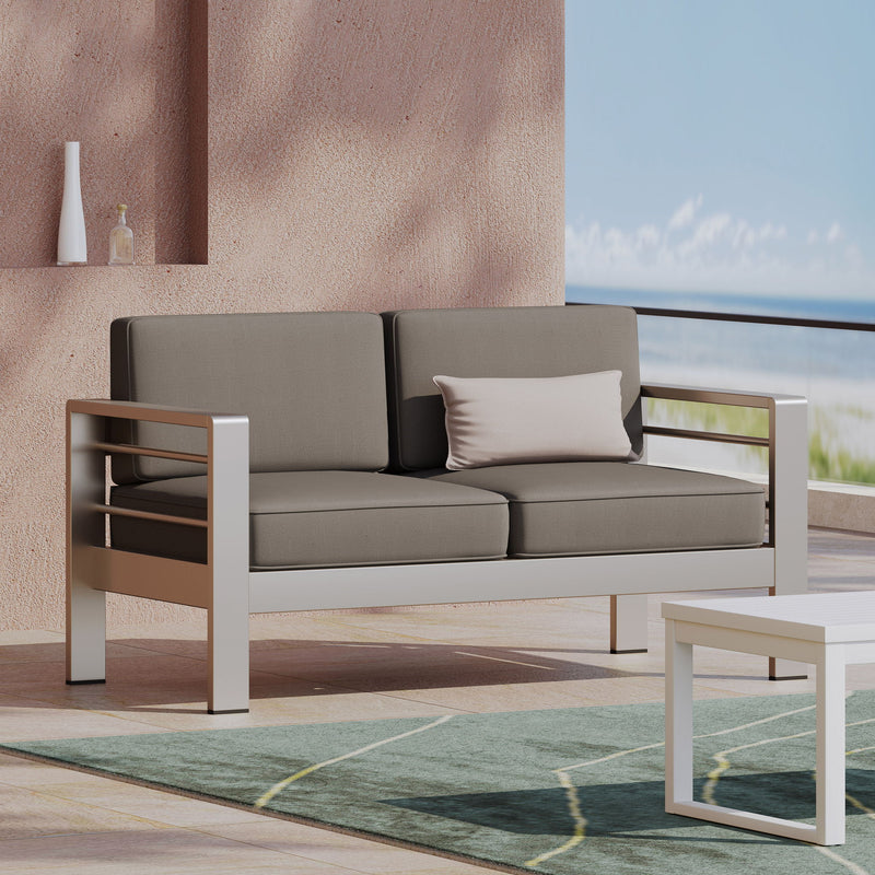 Outdoor Aluminum Loveseat With Cushion - Khaki