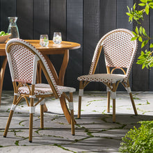 Load image into Gallery viewer, Outdoor Rattan And Aluminum French Bistro Chairs (Set of 2) Bamboo Print - Rust Red / White
