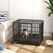 Load image into Gallery viewer, Pawhut - 36" Heavy Duty Dog Crate Metal Cage Kennel With Lockable Wheels, Double Door And Removable Tray - Gray
