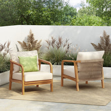 Load image into Gallery viewer, Outdoor Lounge Chair With Woven Backrest, Solid Wood Frame, Comfortable Cushions
