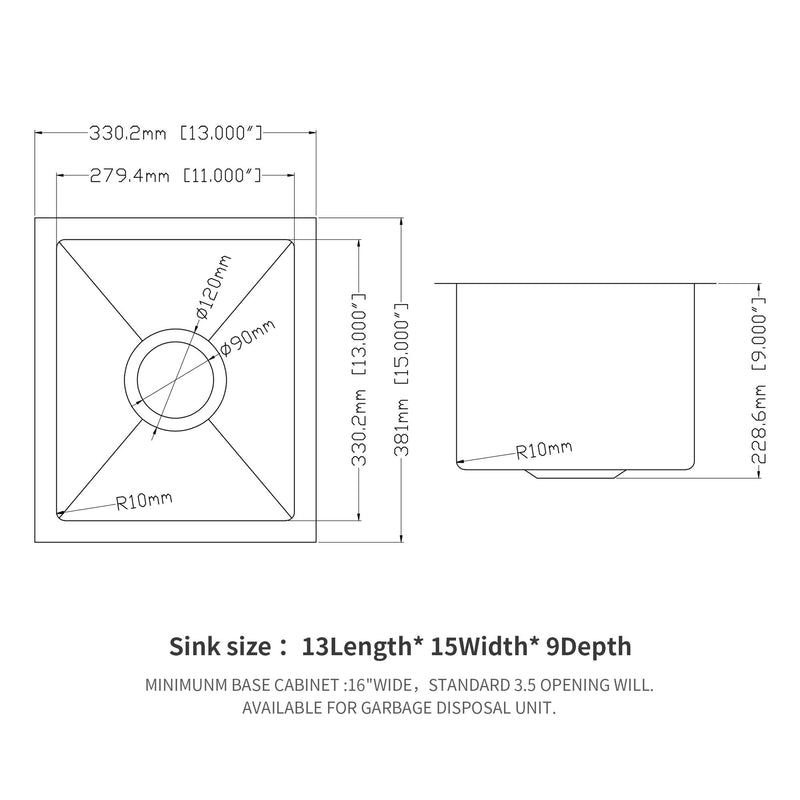 Modern Undermount Stainless Steel Kitchen Sink 16 Gauge, Deep Single Bowl