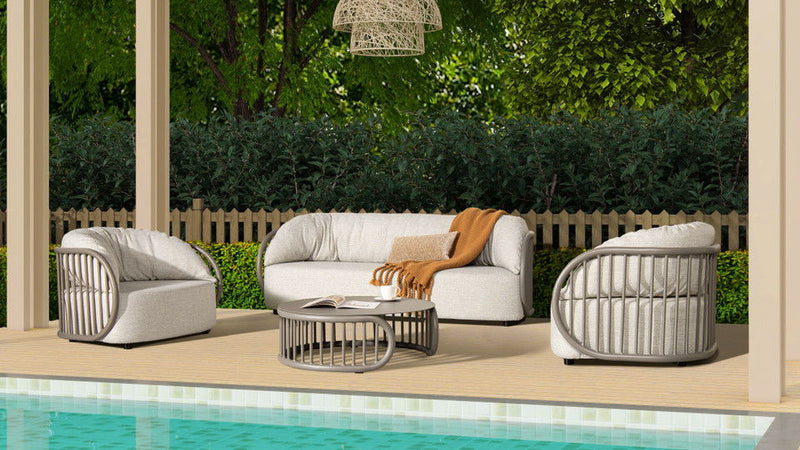 Harper - Indoor/Outdoor Modern Round Coffee Table - Gray / White
